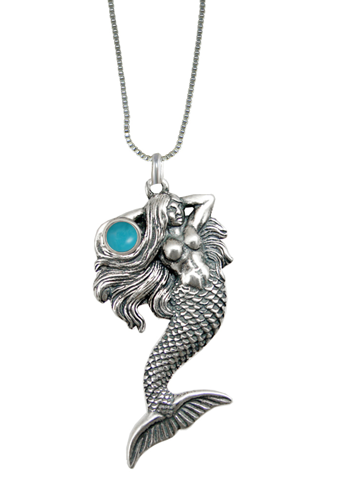 Sterling Silver Mermaid Miranda Pendant With Turquoise